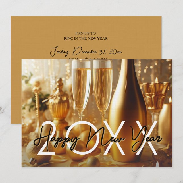 Golden Modern Happy New Year's Eve Party Invitation (Front/Back)