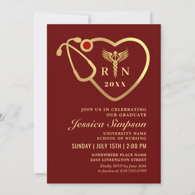 Golden Modern Nursing School Graduation Party  Invitation (Front)