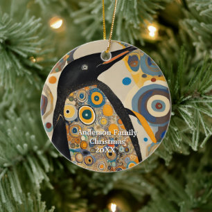 Golden Modern Penguin Ceramic Ornament