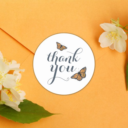 Golden Monarch Butterfly Artwork Thank You Classic Round Sticker
