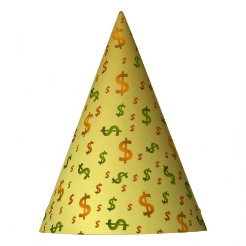 golden money dollar sign currency symbol party hat