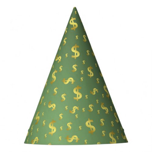 golden money dollar sign currency symbol party hat