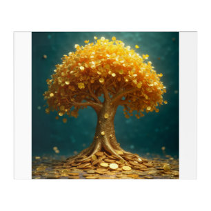 Golden money tree gold coins happy rich acrylic print