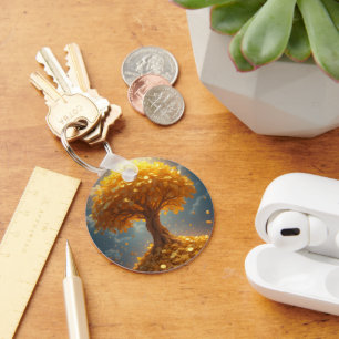 Golden money tree gold coins keychain