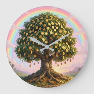 Golden money tree large clock