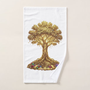 Golden Money Tree of Abundance Art Hand Towel