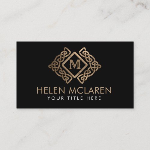 Golden Monogram Celtic Knot Ornament Business Card