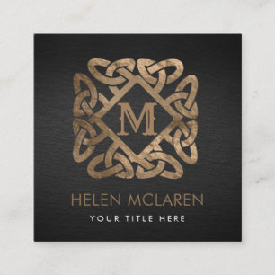 Golden Monogram Celtic Knot Ornament Square Business Card