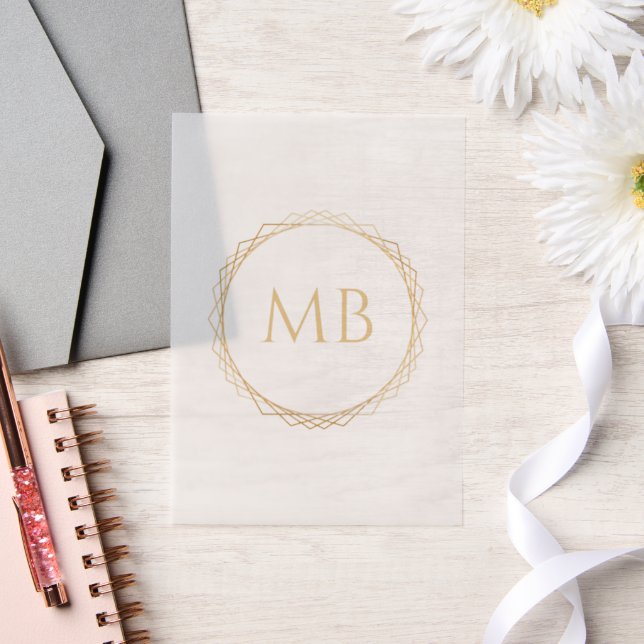 Golden Monogram Couple Initials Wedding Vellum Invitations (Wedding)