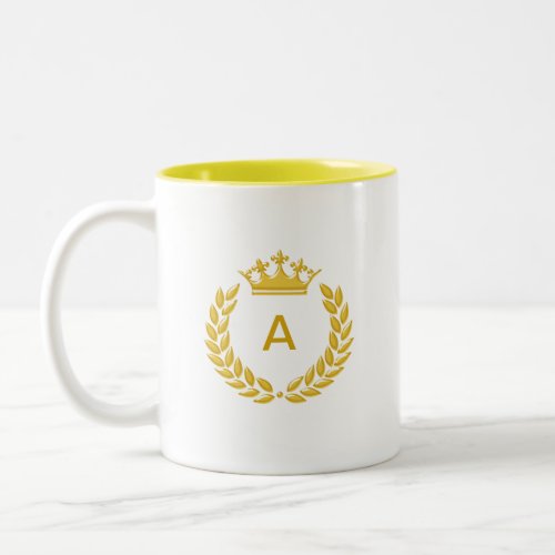 Golden Monogram  Crown with Laurel Leaves  Two_Tone Coffee Mug