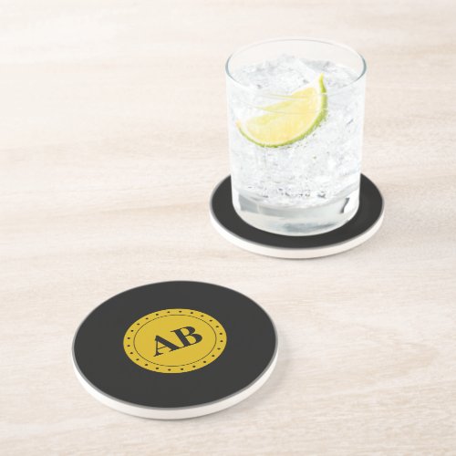 Golden monogram design sandstone coaster