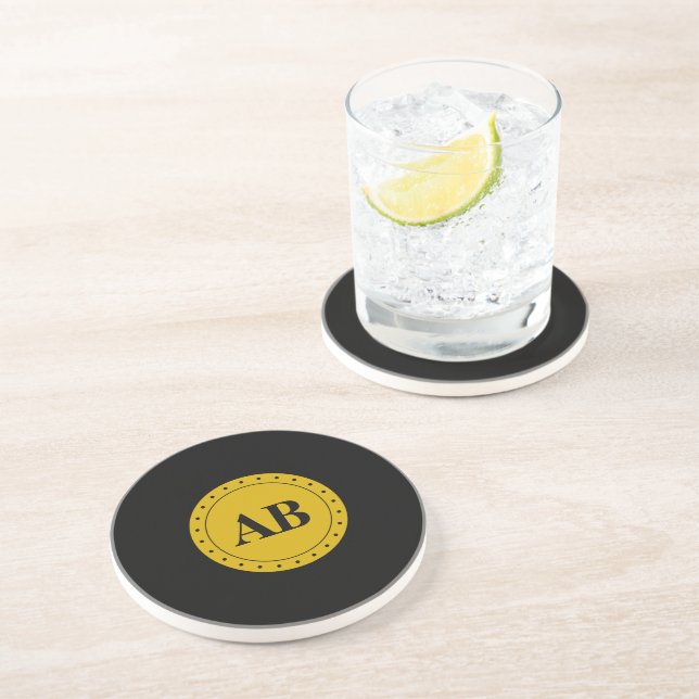 Golden monogram design sandstone coaster (Side)
