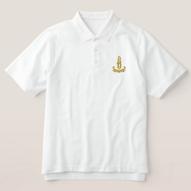 Golden Monogram Embroidered Polo Shirt (Design Front)