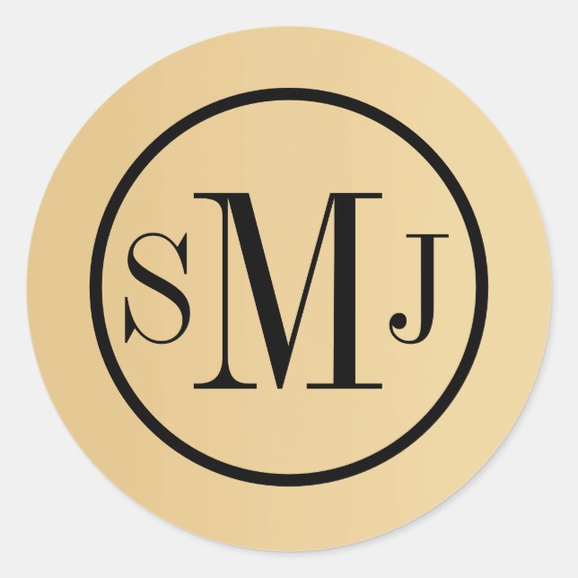 Golden Monogram Full Color Customization Classic Round Sticker (Front)
