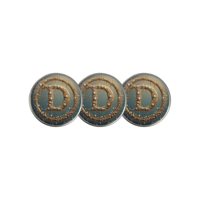 Golden Monogram Initial Letter D Golf Ball Marker (3 Up)
