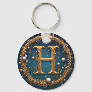 Golden Monogram Initial Letter H Keychain