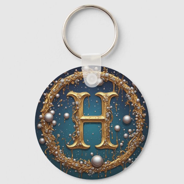 Golden Monogram Initial Letter H Keychain (Front)