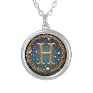 Golden Monogram Initial Letter H Silver Plated Necklace