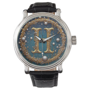 Golden Monogram Initial Letter H Watch