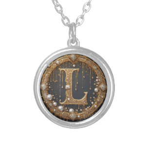 Golden Monogram Initial Letter L Silver Plated Necklace