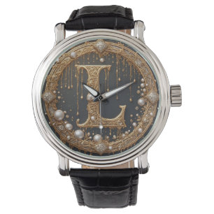 Golden Monogram Initial Letter L Watch