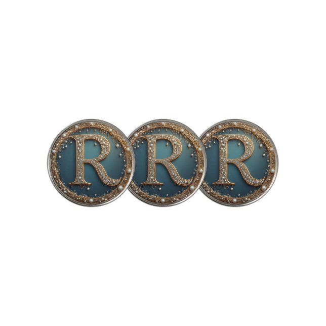 Golden Monogram Initial Letter R Golf Ball Marker (3 Up)