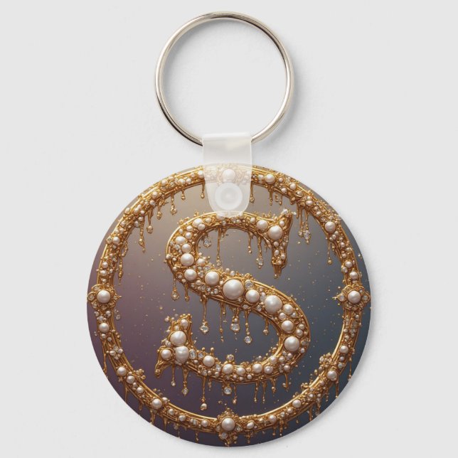Golden Monogram Initial Letter S Keychain (Front)