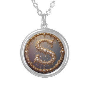 Golden Monogram Initial Letter S Silver Plated Necklace