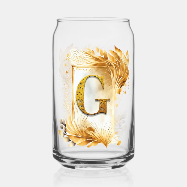 Golden Monogram Letter G Can Glass (Front)