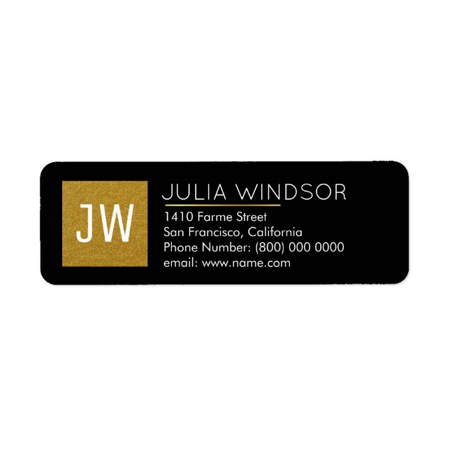 golden monogram (name + initials) black label (Front)