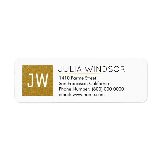 golden monogram (name + initials) label (Front)