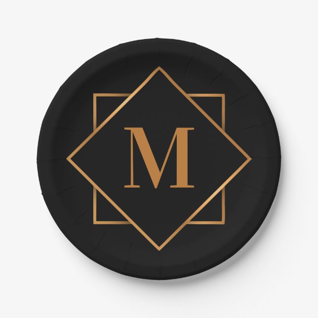Golden Monogram Paper Plates (Front)