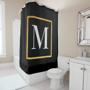 Golden Monogram Shower Curtain