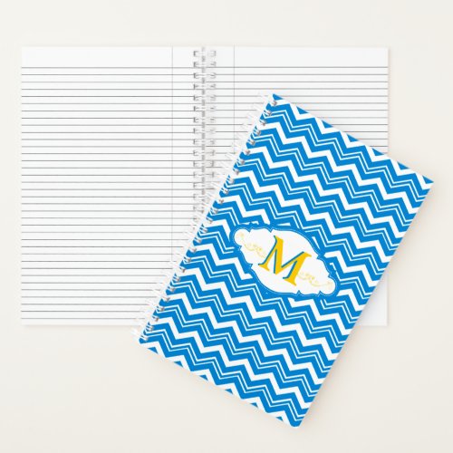 Golden Monogram Turquoise Zigzag Pattern Notebook