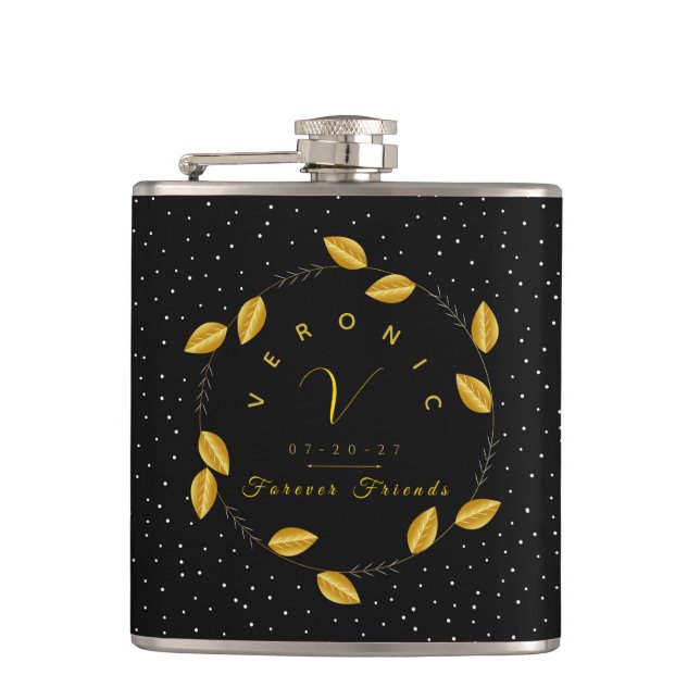 Golden Monogram Wreath – Forever Friends Flask (Front)