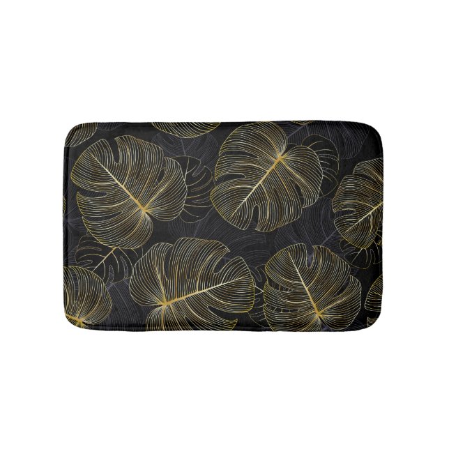 Golden monstera leaves, romantic seamless floral. bath mat (Front)