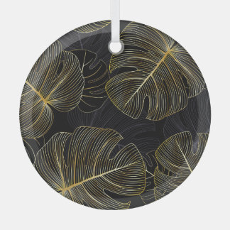 Golden monstera leaves, romantic seamless floral. glass ornament