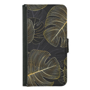 Golden monstera leaves, romantic seamless floral. samsung galaxy s5 wallet case