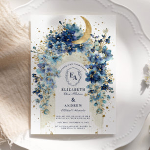 Golden Moon and Midnight Florals Wedding Invitation