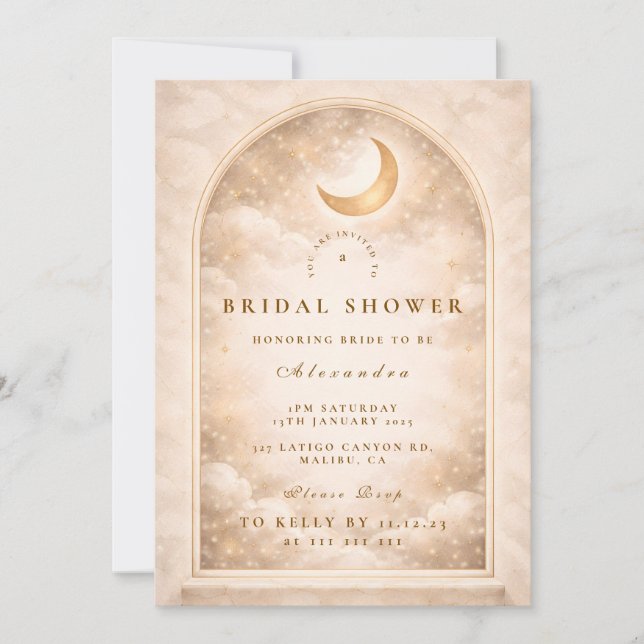 Golden Moon Arch Celestial Bridal Shower Invitation (Front)