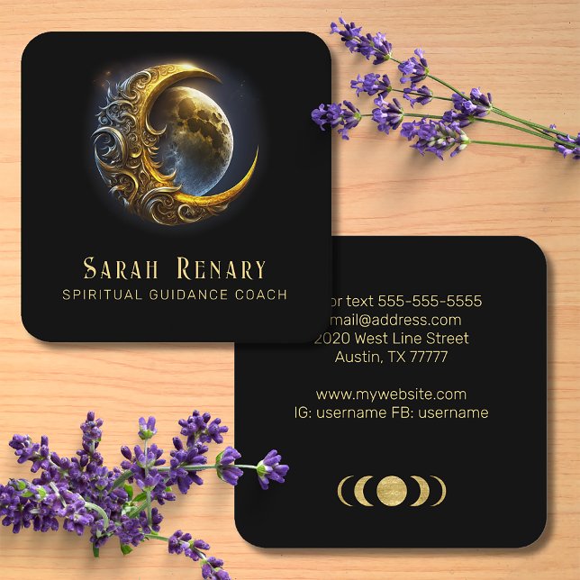 Golden Moon Astrology Teacher Coach Spiritual Square Business Card (Creator Uploaded)