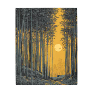 Golden Moon Bamboo Forest Metal Art Print