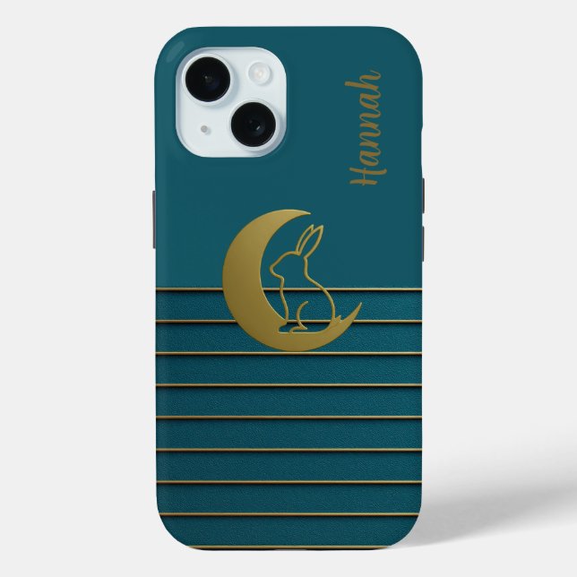Golden Moon & Bunny on Teal iPhone / iPad case (Back)