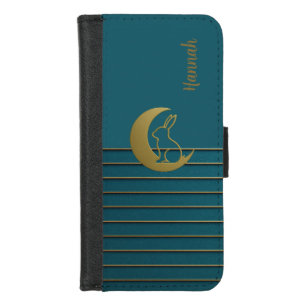 Golden Moon & Bunny on Teal Wallet Case