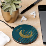 Golden Moon &amp; Bunny on Teal Wireless Charger