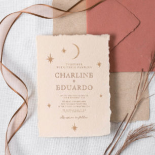 Golden Moon Celestial Boho Wedding Qr Code  Invitation