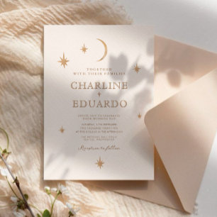 Golden Moon Celestial Boho Wedding Qr Code  Invitation