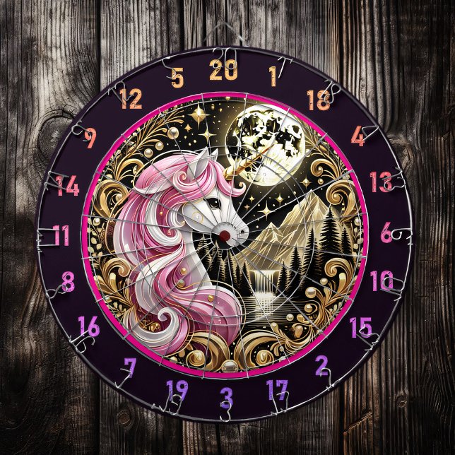 Golden Moon Highlights Majestic Pink Unicorn Dart Board (Creator Uploaded)