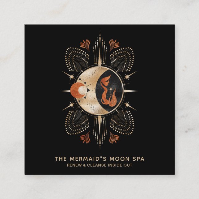 *~* Golden Moon Mermaid &  Sacred Geometry  Spa Square Business Card (Front)