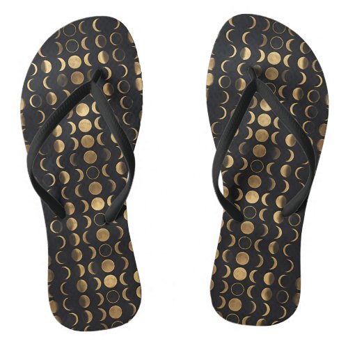 Golden Moon Phases – Celestial Alchemy Flip Flops